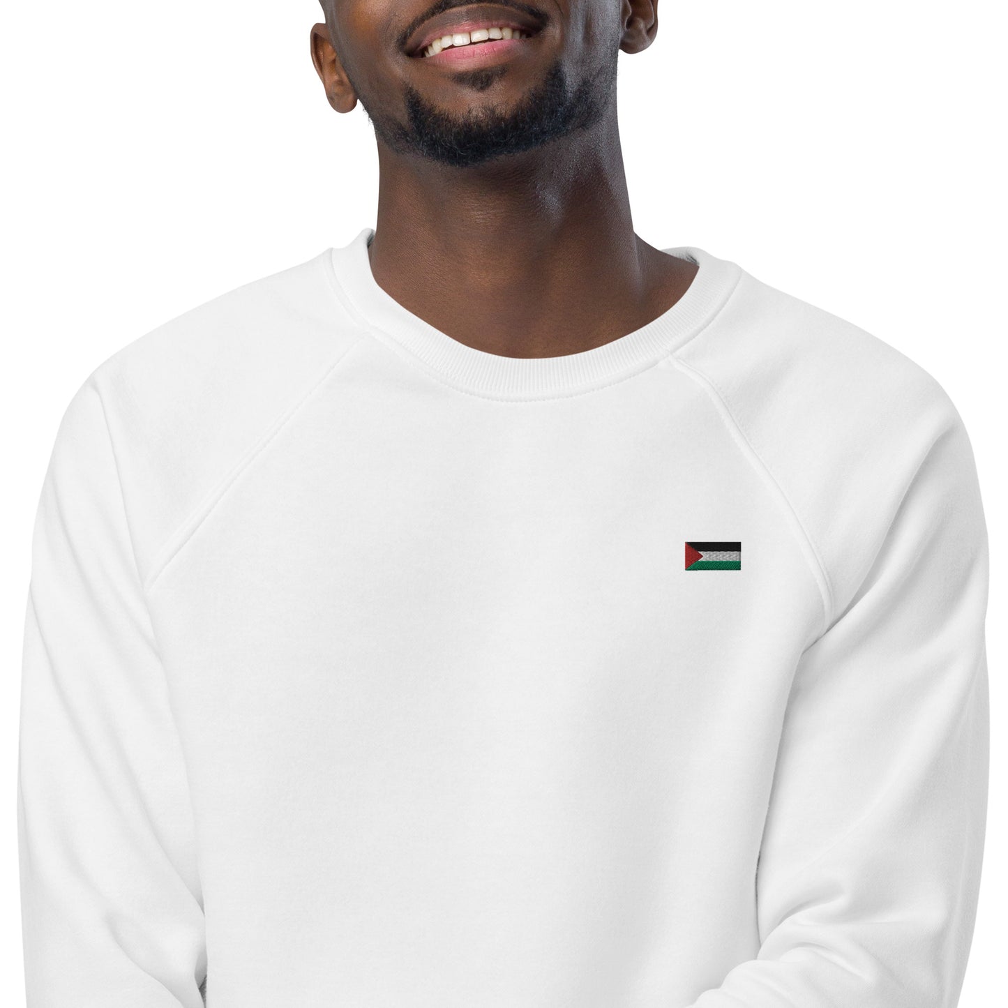 Unisex organic raglan sweatshirt with Palestine flag as logo